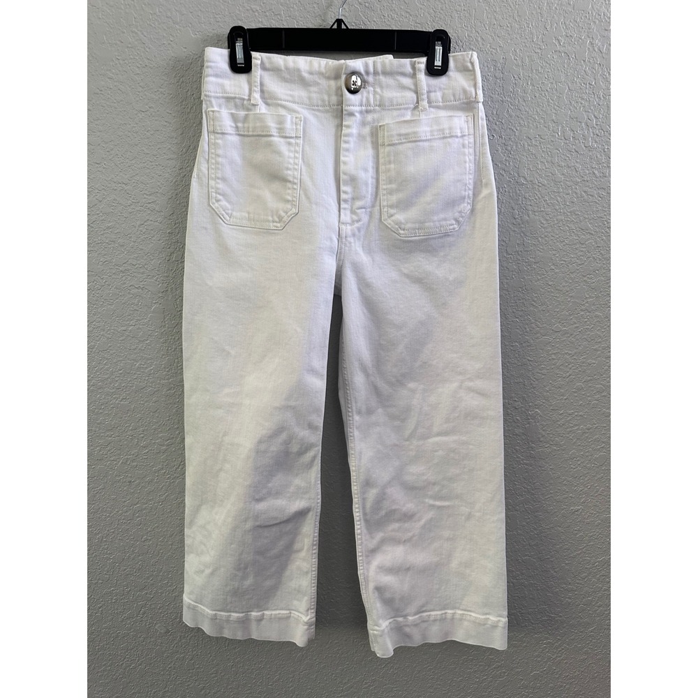 Maeve Anthropologie The Colette Wide Leg Crop Pants White 27 High Rise Utility - Picture 2 of 10